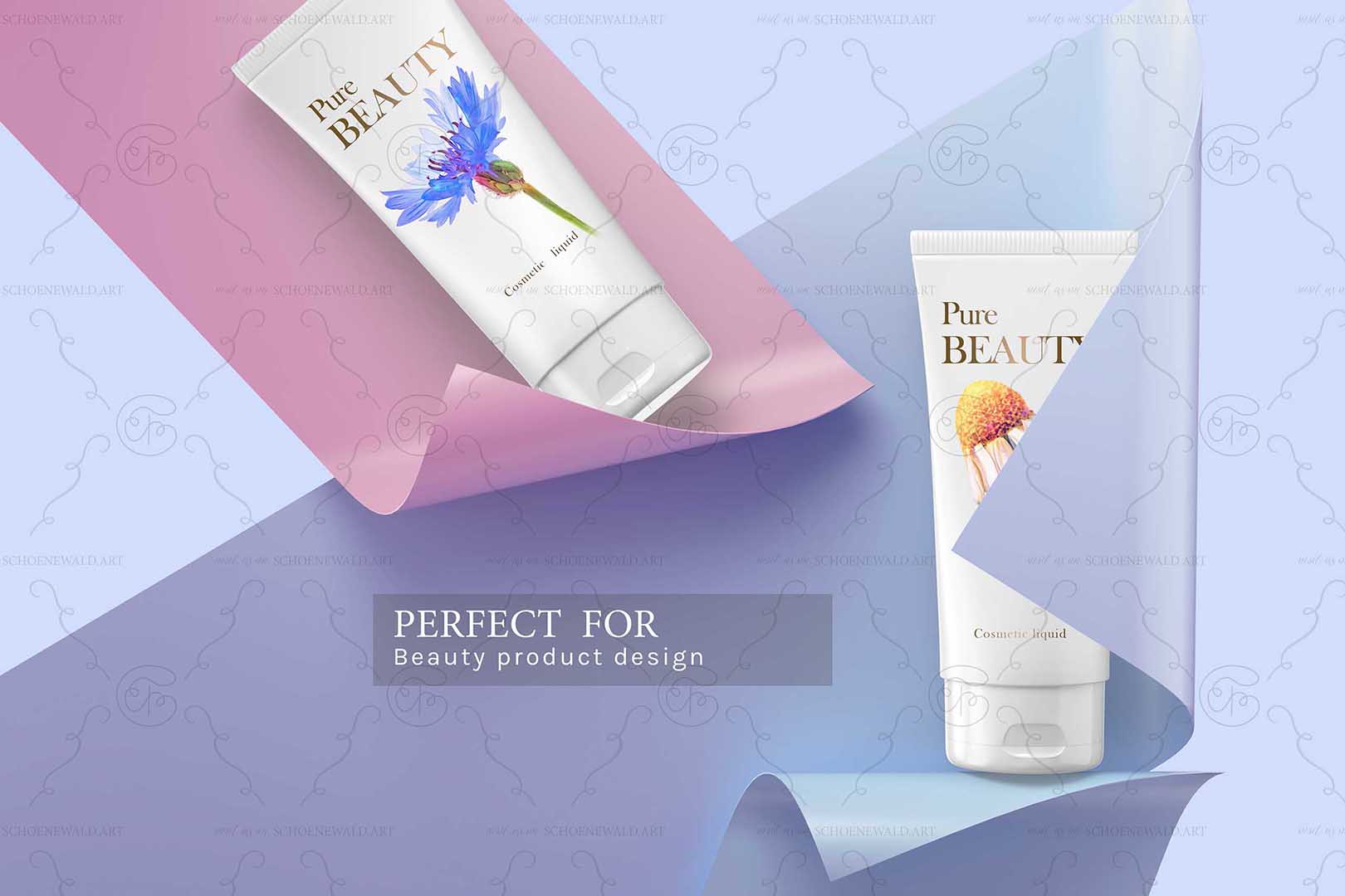 Cosmetic product design example with the graphics from "Meadow Magic" set by Schoenewald.art - unique watercolor paintings of meadow flowers