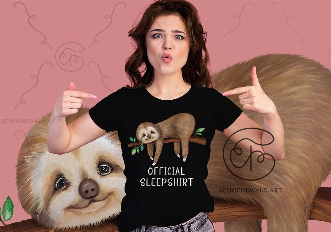 Offilcial sleepshirt with a cute sloth by Schoenewald.art