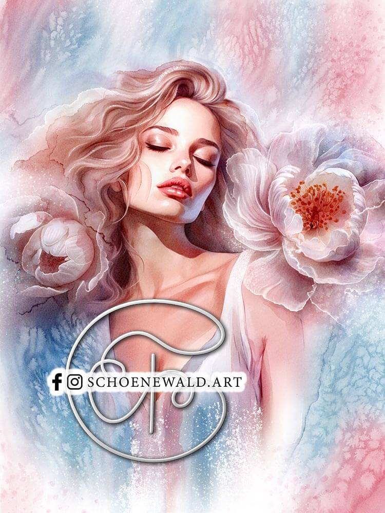 Unique hand-painted watercolor portrait by Schoenewald.art
